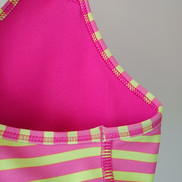 Nike Pro Stripe Sports Bra Medium Neon Pink Yellow - Picture 12 of 15